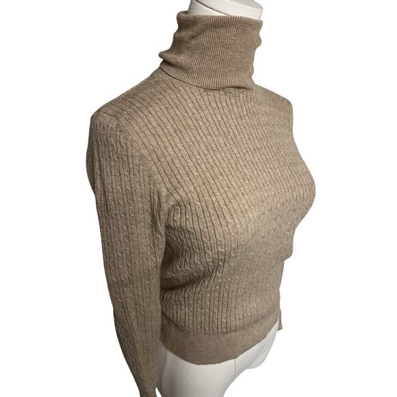 Stradivarius Womens Turtleneck Sweater Size Medium Cable Knit Fitted Alpine - Picture 2 of 9